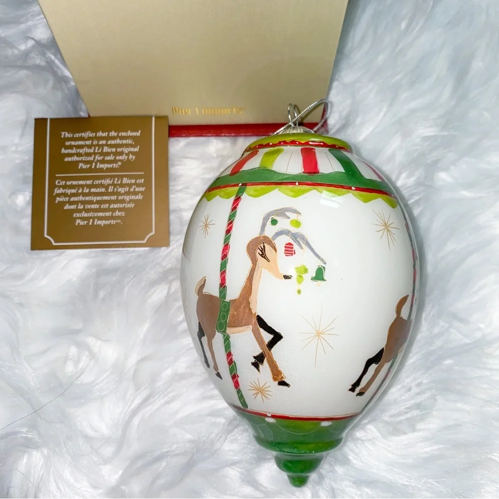 Pier 1 Li Bien Reindeer Carousel Glass Ornament 2017